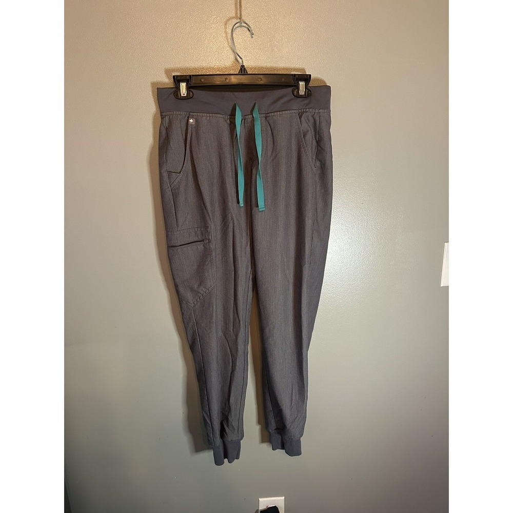 FIGS Technical Collection Womens Small Gray Scrub Jogger Pants Teal Drawstring